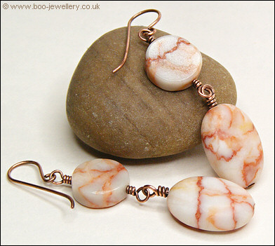 Red spider web jasper and copper earrings