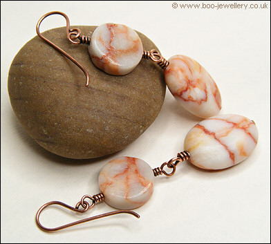 Red spider web jasper and copper earrings