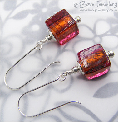 Chunky pink glass cube earrings - made to order