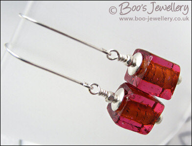 Chunky pink glass cube earrings - made to order