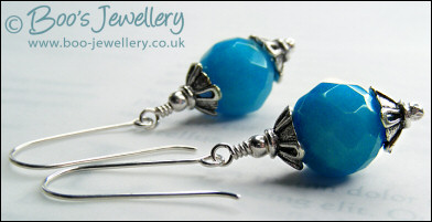 Faceted turquoise jade and silver earrings