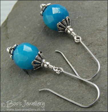 Faceted turquoise jade and silver earrings