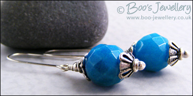Faceted turquoise jade and silver earrings