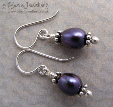 Peacock freshwater pearl and silver earrings