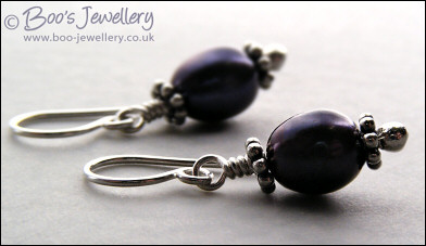 Peacock freshwater pearl and silver earrings