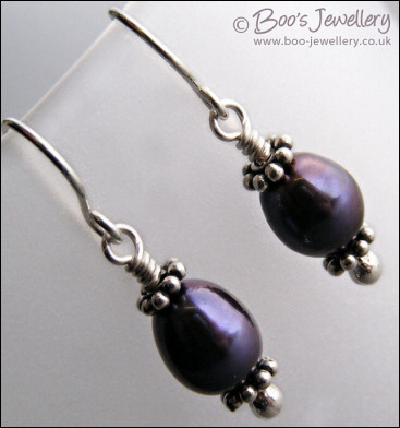 Peacock freshwater pearl and silver earrings