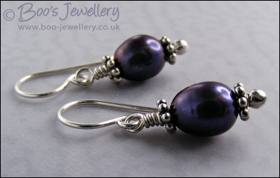 Peacock freshwater pearl and silver earrings