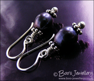 Peacock freshwater pearl and silver earrings