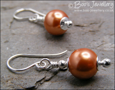 Copper seashell pearl earrings - now available in 6 colours - made to order