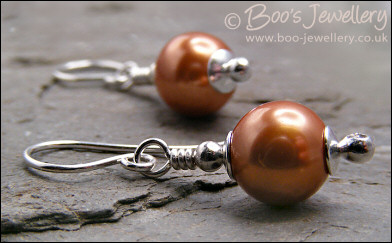 Copper seashell pearl earrings - now available in 6 colours - made to order
