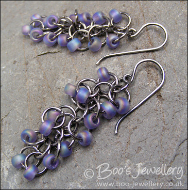 Lavender and dark silver shaggy loops earrings