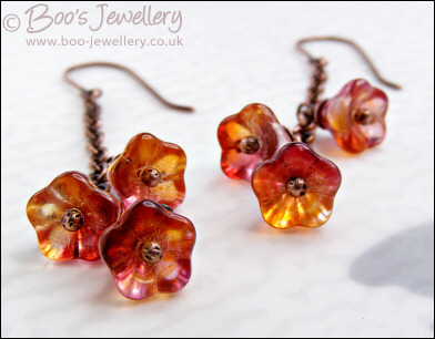 Copper flower cascade chain earrings - made to order