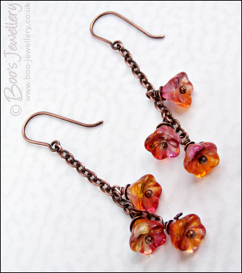 Copper flower cascade chain earrings - made to order
