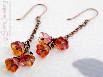 Copper flower cascade chain earrings - made to order