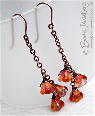 Copper flower cascade chain earrings - made to order