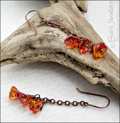 Copper flower cascade chain earrings - made to order