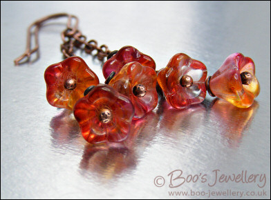 Copper flower cascade chain earrings - made to order