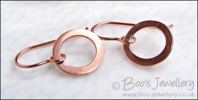 Copper hammered ring earrings - choose your drop