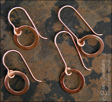 Copper hammered ring earrings - choose your drop