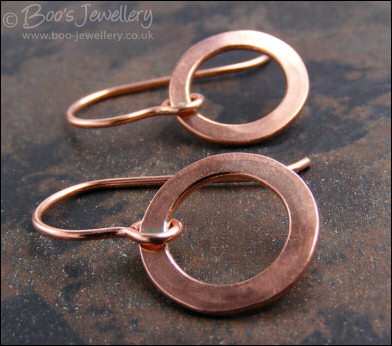 Copper hammered ring earrings - choose your drop