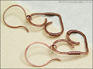 Wrapped copper heart earrings
