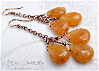 Honey opal and copper cluster earrings
