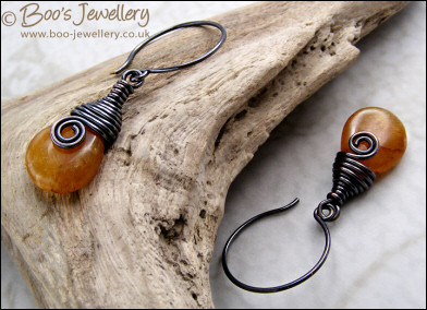 Honey opal copper wrapped teardrop earrings