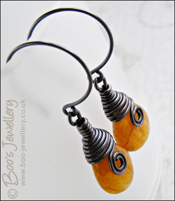 Honey opal copper wrapped teardrop earrings