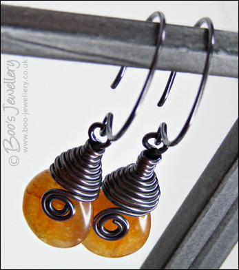 Honey opal copper wrapped teardrop earrings