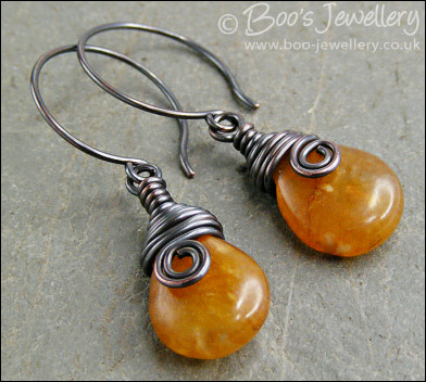 Honey opal copper wrapped teardrop earrings