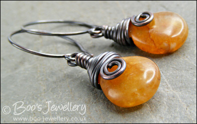 Honey opal copper wrapped teardrop earrings