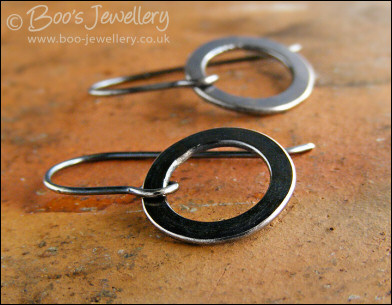 Oxidised Sterling silver hammered ring earrings