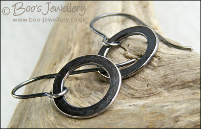 Oxidised Sterling silver hammered ring earrings