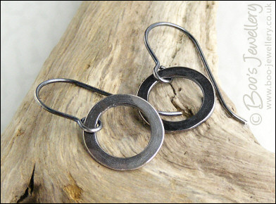 Oxidised Sterling silver hammered ring earrings