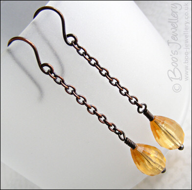Amber coloured vintage faceted teardrop earrings