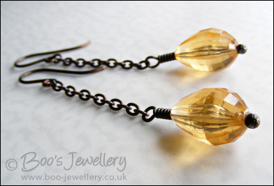 Amber coloured vintage faceted teardrop earrings