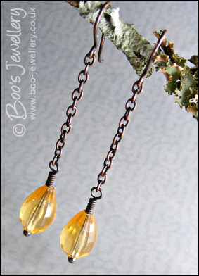 Amber coloured vintage faceted teardrop earrings