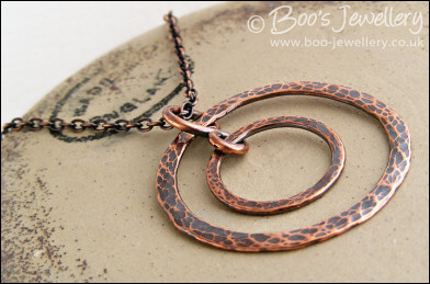Hammered and antiqued copper concentric circles pendant with chain
