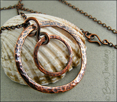 Hammered and antiqued copper concentric circles pendant with chain