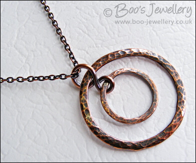 Hammered and antiqued copper concentric circles pendant with chain