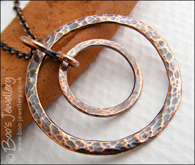 Hammered and antiqued copper concentric circles pendant with chain