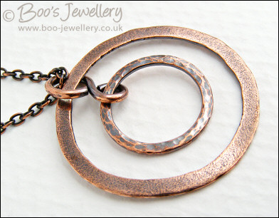 Hammered and antiqued copper concentric circles pendant with chain