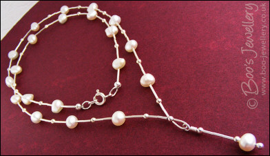 RESERVED:  Sterling silver and freshwater pearl liquid silver necklace