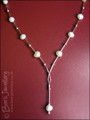 RESERVED:  Sterling silver and freshwater pearl liquid silver necklace