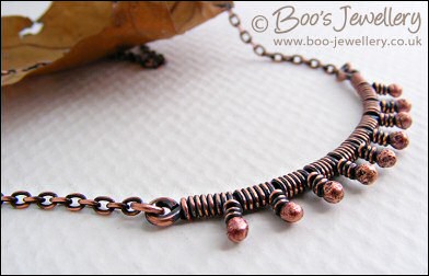 Reserved item - antiqued copper wrapped bud necklace and earrings