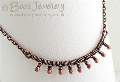 Reserved item - antiqued copper wrapped bud necklace and earrings