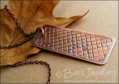Unique hand etched antiqued copper pendant