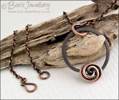 Rosebud knot and circle antiqued copper pendant - made to order