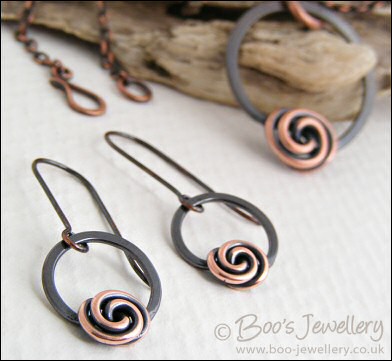 Rosebud knot and loop two tone copper earrings - made to order