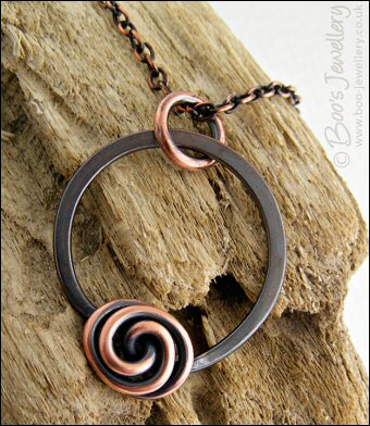 Rosebud knot and circle antiqued copper pendant - made to order